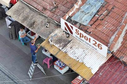 Her gün merdivene çıkıp çatıdaki kedileri besliyor