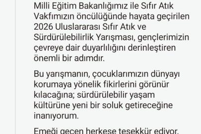 Emine Erdoğan’dan "2026 Uluslararası Sıfır Atık ve Sürdürülebilirlik Yarışması"na ilişkin paylaşım